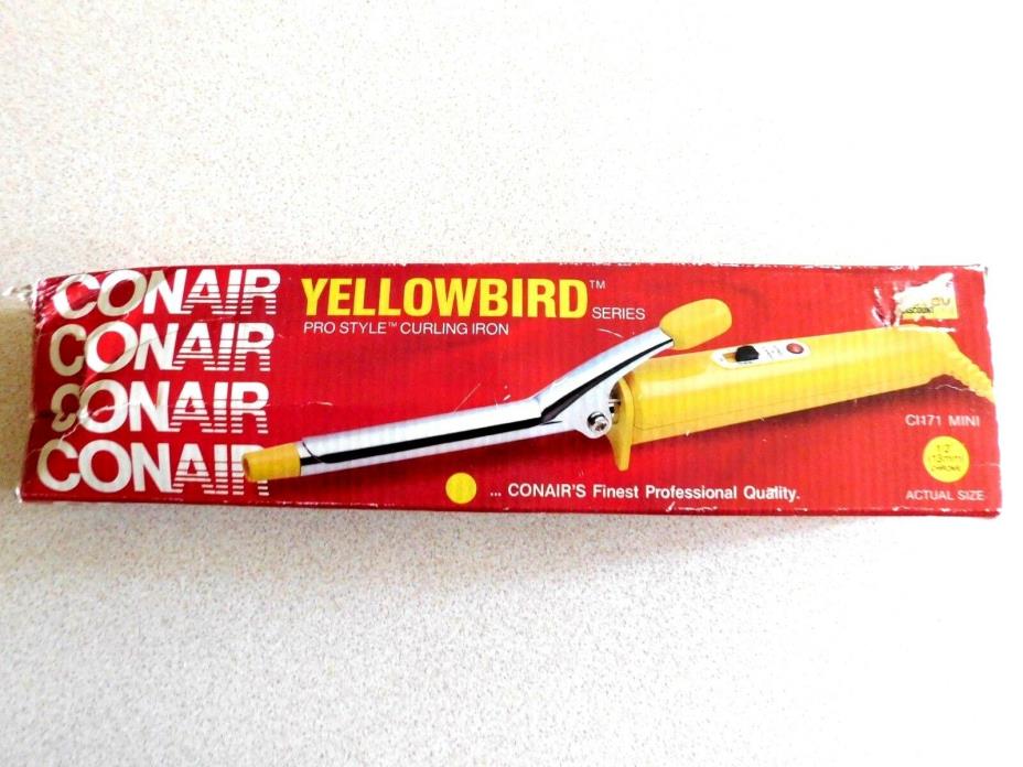 Vintage Conair Yellowbird Pro Style Curling Iron 1/2 Inch Mini Size Spring Grip