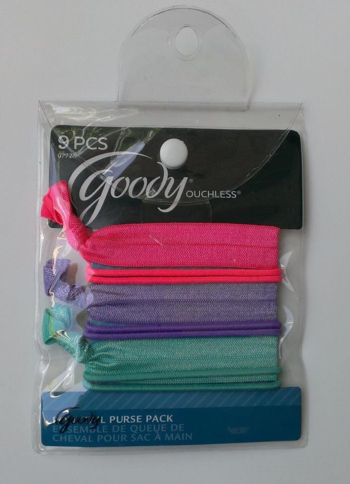 Goody Ouchless Hair Elastics Ties 9 Pcs Pack in Pink, Purple & Mint, Brand New.