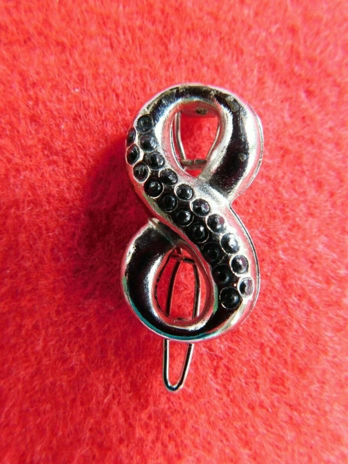 Figure Eight 8 Silver Tone Vintage Hair Barrette with Inlaid Black Stones
