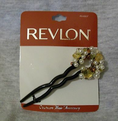 NEW REVLON COUTOURE HAIR ACCESSORY STICK BLACK W/ GOLD & PEARLS FREE SHIP TO US