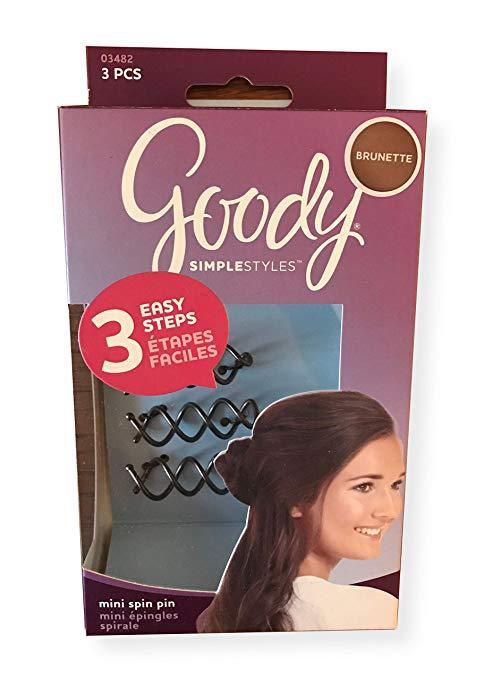 Goody 03482 Simple Styles Mini Spin Hair Pin, Great for All Hair Types, 3-Pack