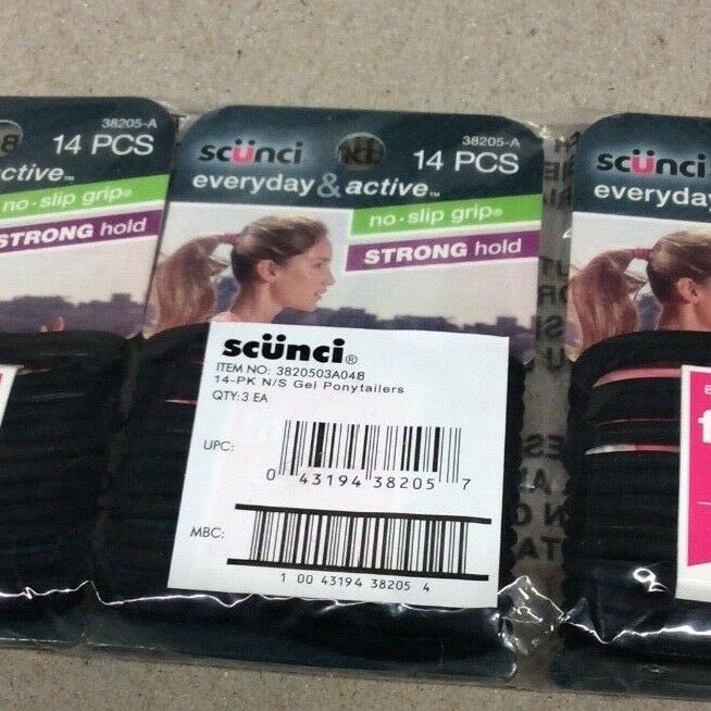 Scunci No-Slip Grip STRONG HOLD Hair Ties - Under $4/14 pack - 3 packs of 14