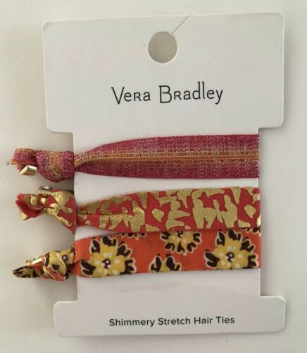 Vera Bradley Shimmery Stretch Hair Ties Pink Orange Floral