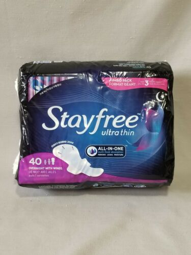 Stayfree Ultra Thin Pads for Women with Wings, Overnight - 40 Count!