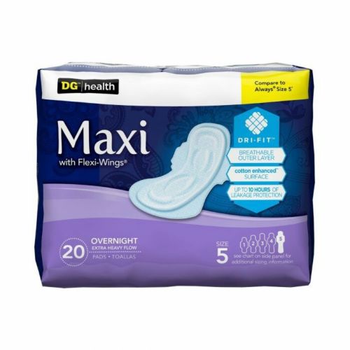 DG Health Maxi Pads With Wings - Extra Heavy Overnight Unscented 100 Count