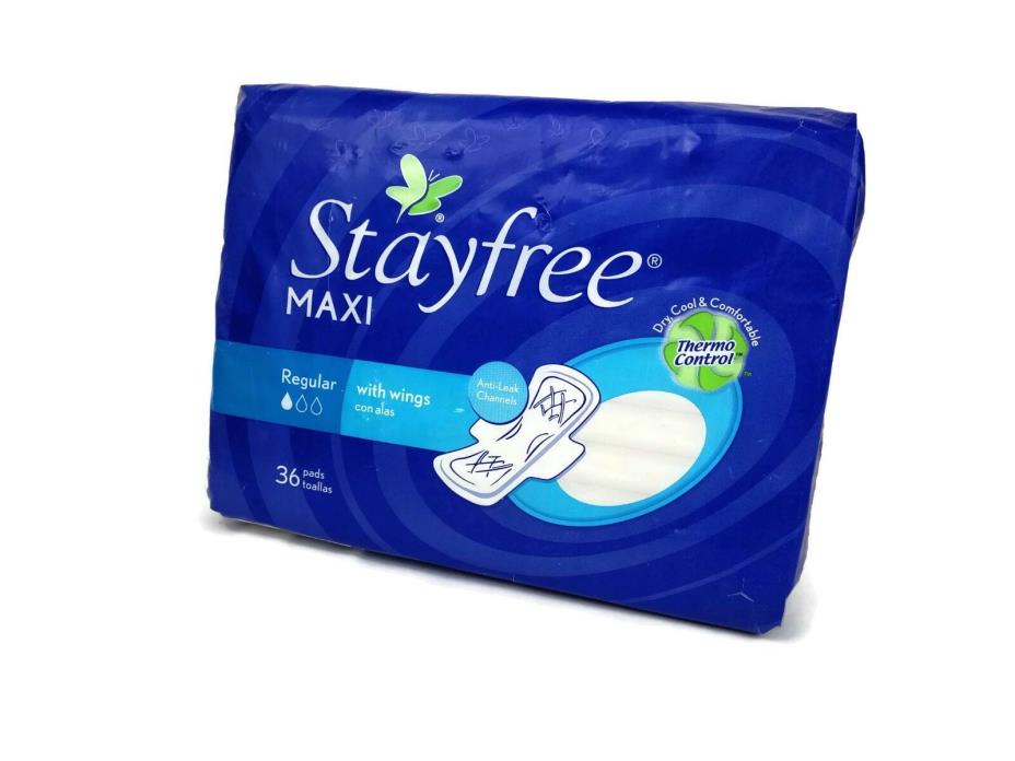 StayFree Maxi Pads Regular with Wings anti leak channel 36 ct