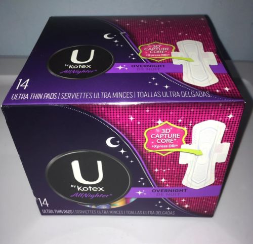 New U By Kotex AllNighter Overnight Ultra Thin Pads With 3D Capture Core 14 Ct