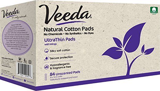 Veeda Ultra Thin Pads with Wings, Natural Cotton, Hypoallergenic, Unscented 84 C
