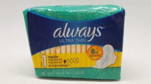 12 packs Always Ultra Thin Regular Size 1 Pads with Flexi-Wings Total 216 Pads