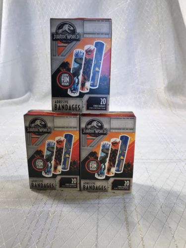 Jurassic World Assorted Fun Designs Adhesive Band Aid Bandages 3 Pkgs 20ct each