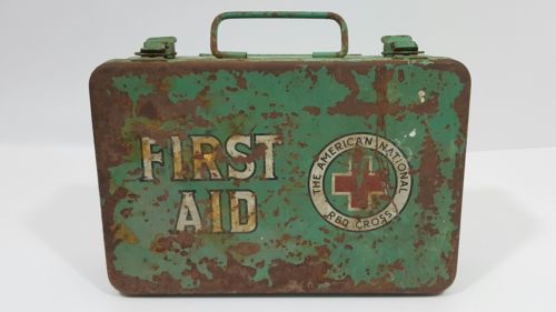 Vintage Red Cross First Aid Kit Medical Metal sealed supplies