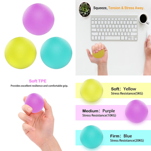 Hand Exercise Balls 3 Pack Stress Ball Soft Therapy Grip Squeeze For Finger Stre