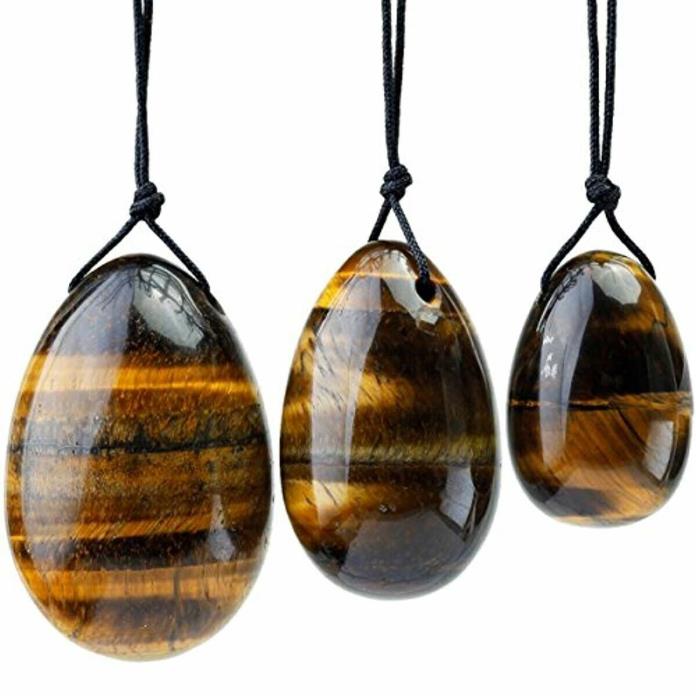 rockcloud Tiger's Eye Set of 3 Drilled Yoni Eggs with String, Massage Stones for