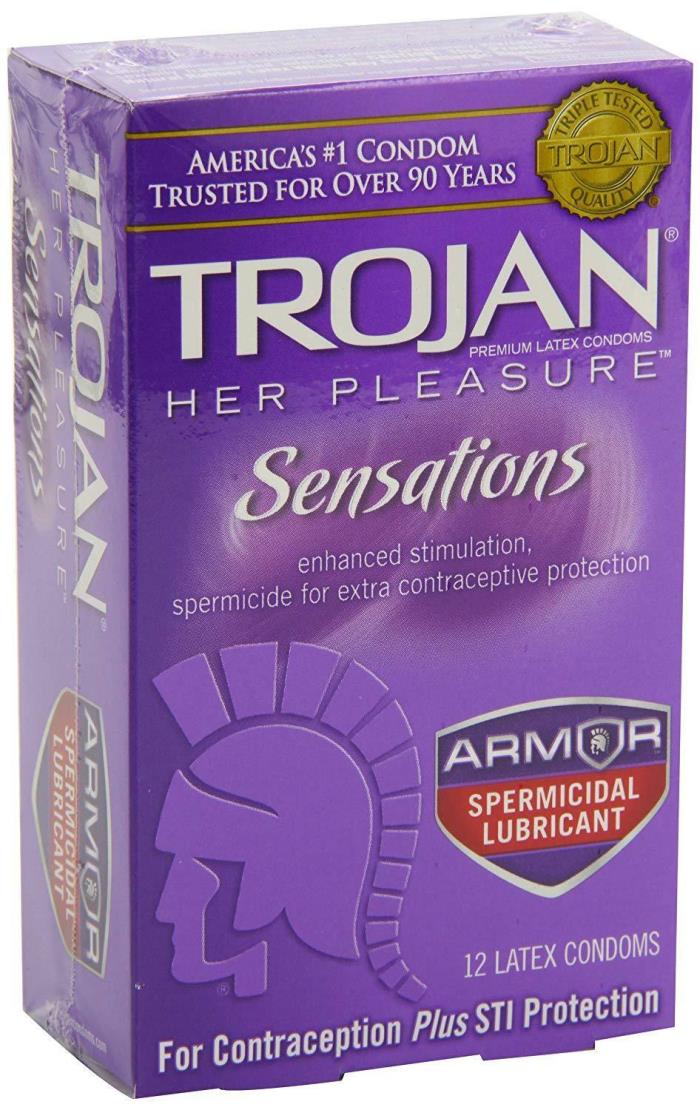 Trojan Spermcidal Condom Her Pleasure Sensations Lubricated 12ct Condoms