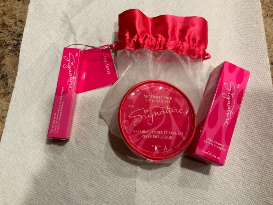 Mary Kay Signature MOONLIT PINK Set NIB Lip Gloss & Nail Polish GIFT