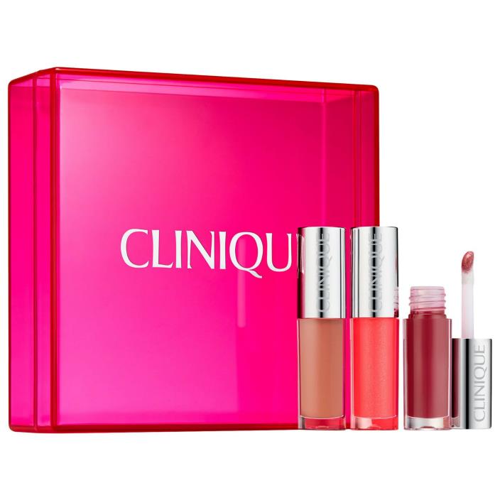 CLINIQUE Gloss and Go Kisses Lip Set, 3 Pop Splash glosses & keepsake box BNIB