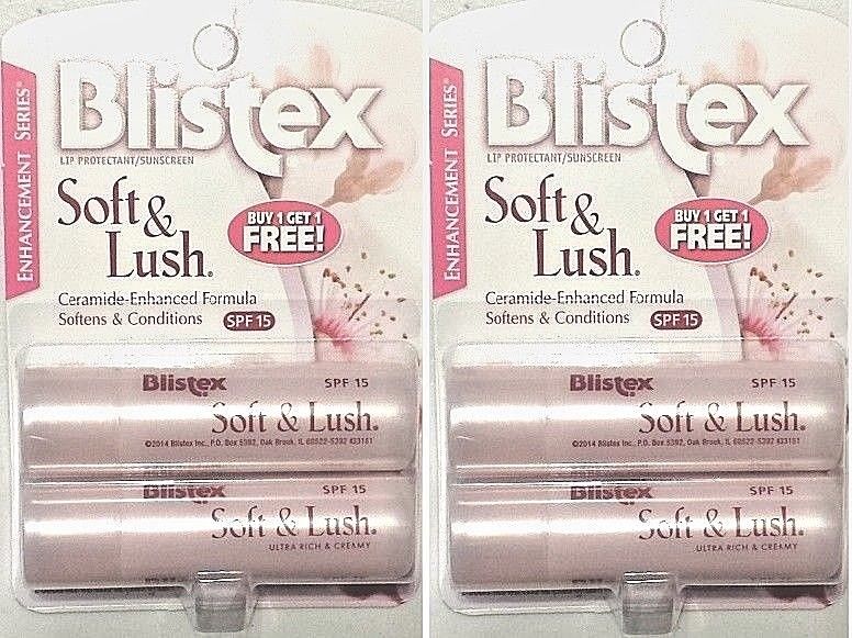 2 Packs of 2, Blistex Soft & Lush Lip Protectant/Sunscreen, SPF 15, 5/18