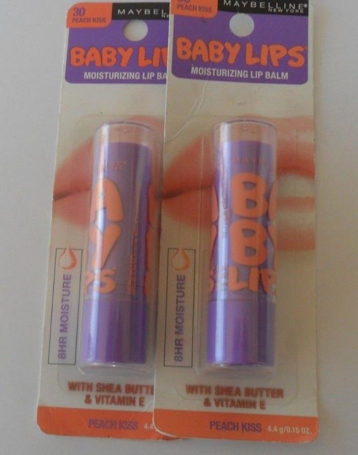 2 Maybelline Baby Lips Moisturizing Lip Balm PEACH KISS 30 Sealed 8 HR Moisture