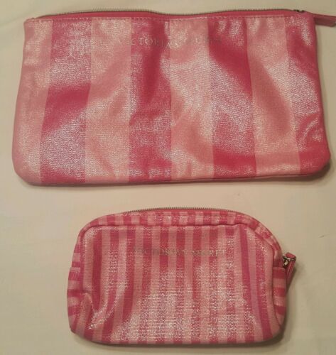 Victoria's Secret Pink Stripe Lingerie and make up Bag Zip Close Pouch  New