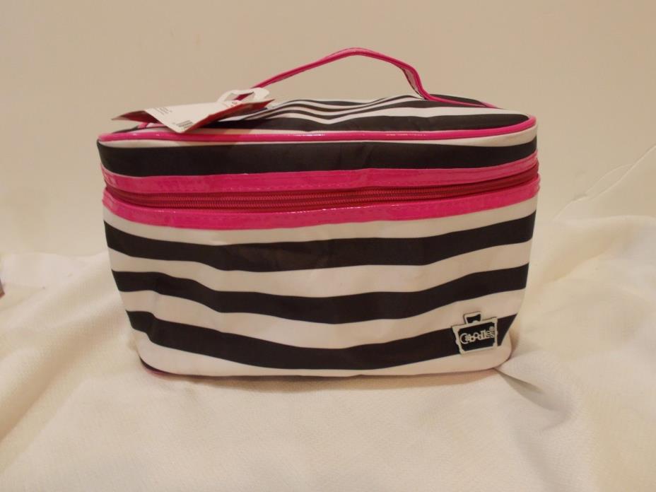 Caboodles New Damaged Glam Squad Cosmetic Makeup Bag Tote (Black White Stripe)
