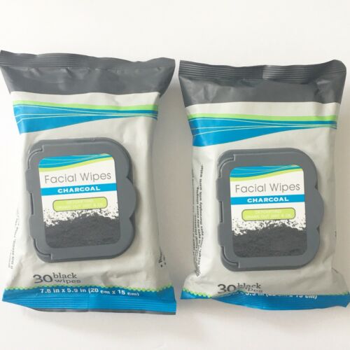 New 2 X 30 Black Wipes Make Up Remover Charcoal Detoxifying Facial Wipes