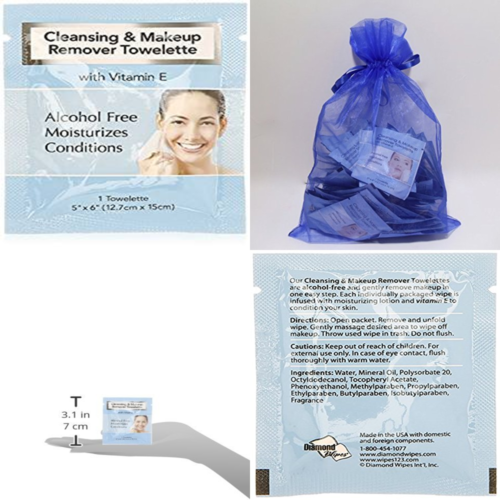 Cleansing & Makeup Remover Wipes W Vitamin E 60 Pack In Organza Bag Beauty