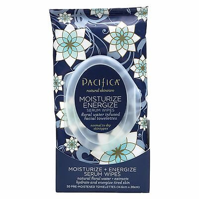 NEW Pacifica Natural Moisture Energize Serum Facial Wipes Normal to Dry 30 Count