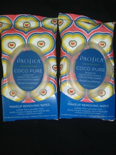 2 lot Pacifica Coco Pure Makeup Removing Wipes With Coconut Milk 30 Count Pack