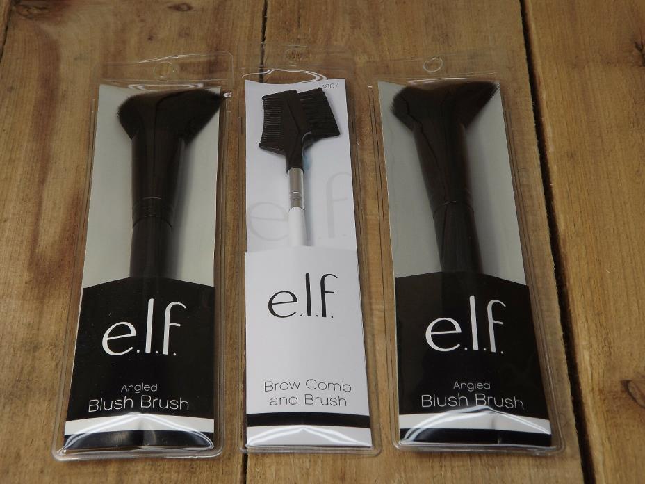 3 x e.l.f. Cosmetic Brushes Angled Blush Brushes and Brow Comb Brush