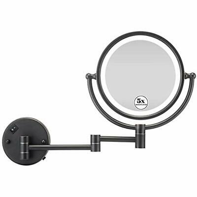 GloRiastar LED Lighted Wall Mount Makeup Mirror With 1x/5x Magnification, Bronze