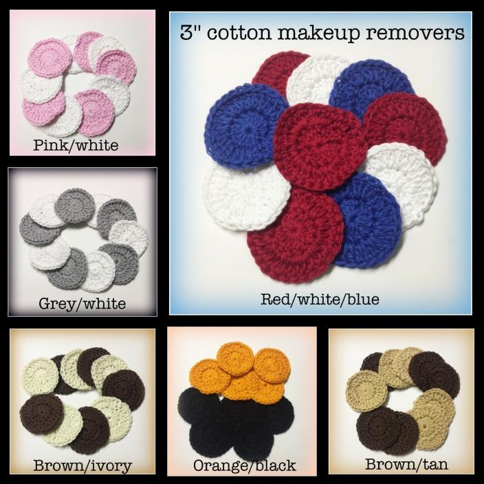 10 Crochet facial pads handmade makeup remover 3'' reusable bath spa 100% cotton