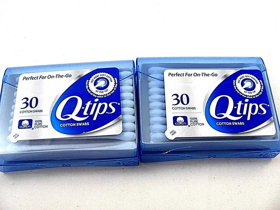 Lot of 2 Q-tips Blue Purse Pack Cotton Swabs 30 ct Each Pack