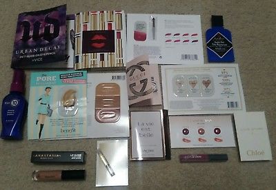 Mixed Lot of Beauty Samples Urban Decay Lancome Benefit Arden Gucci Clinique+BAG