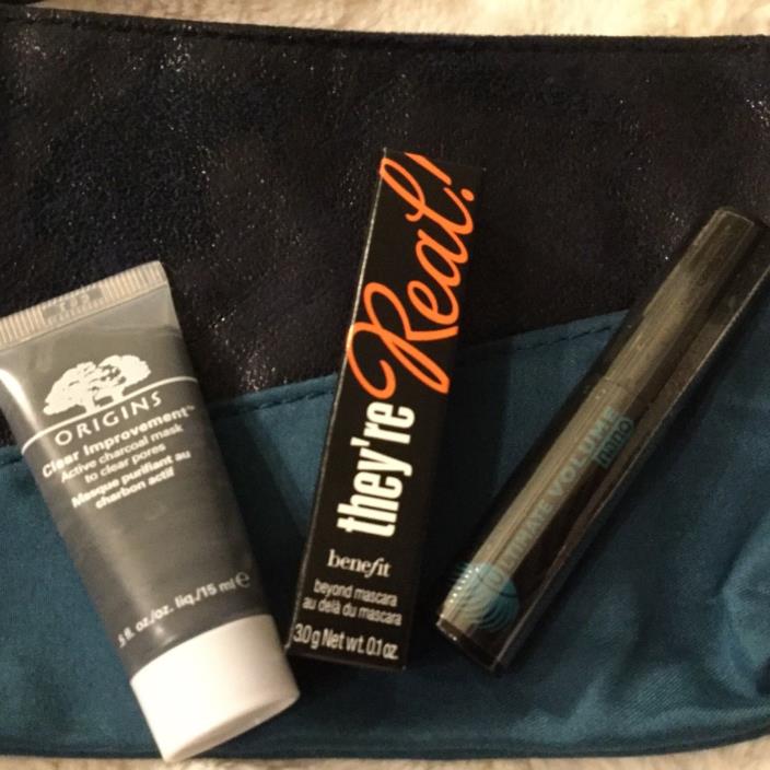 Ipsy Makeup Bag with Origins Charcoal Mask, Benefit Mascara & Nano Mascara New!