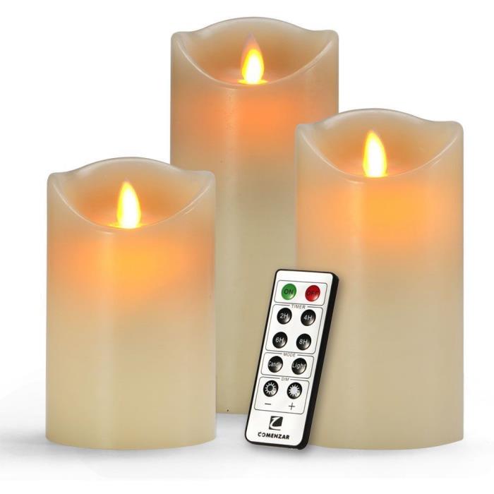 Flameless Candles with Remote Timer Set of 3 Realistic Wax Luminara Moving Wick