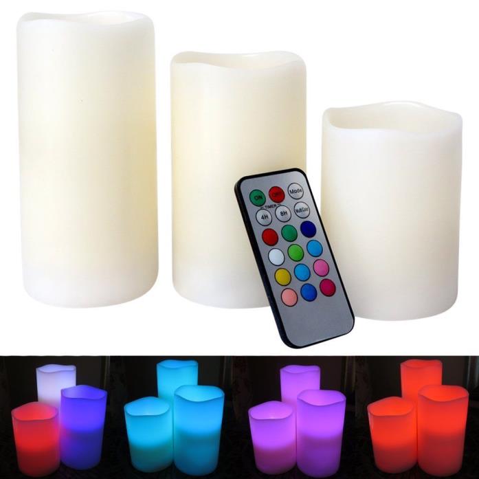 Evelots Flameless Color Changing LED Candle Lights W/ Remote Control, Set Of 3