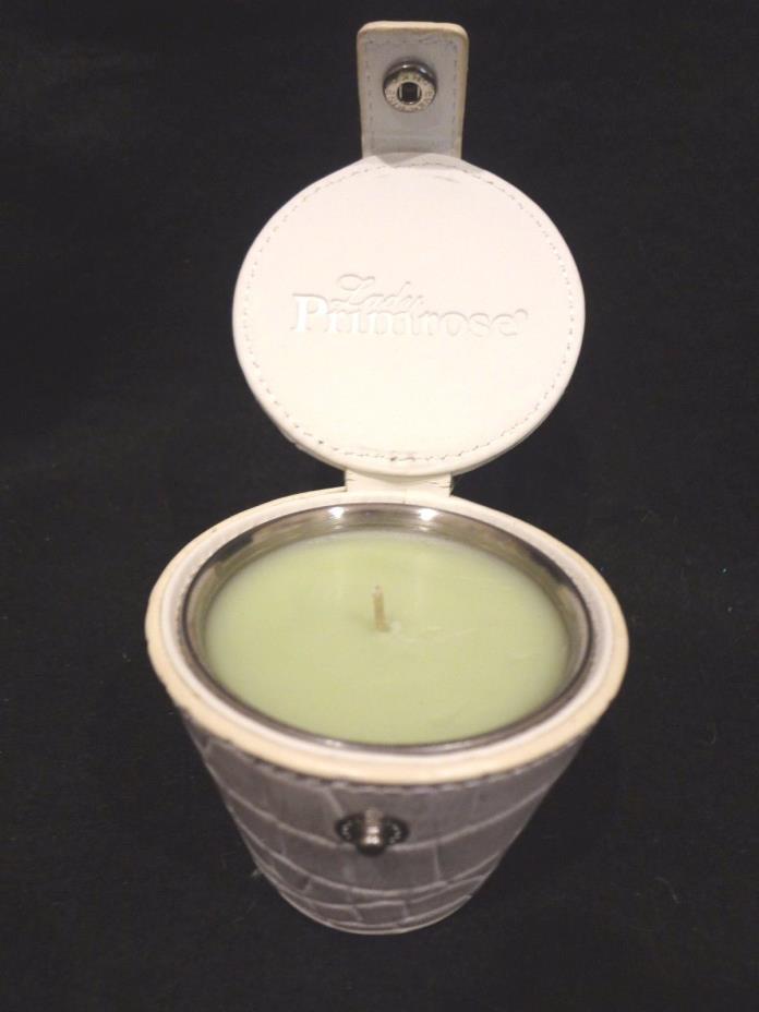 LADY PRIMROSE TRAVEL VANITY CANDLE ~ Stainless Cup with White Leather Case - NEW