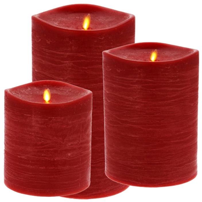 LUMINARA FLAMELESS RUSTIC CANDLES / RED / SUPER EXTRA-WIDE CANDLES / 3 SIZES!