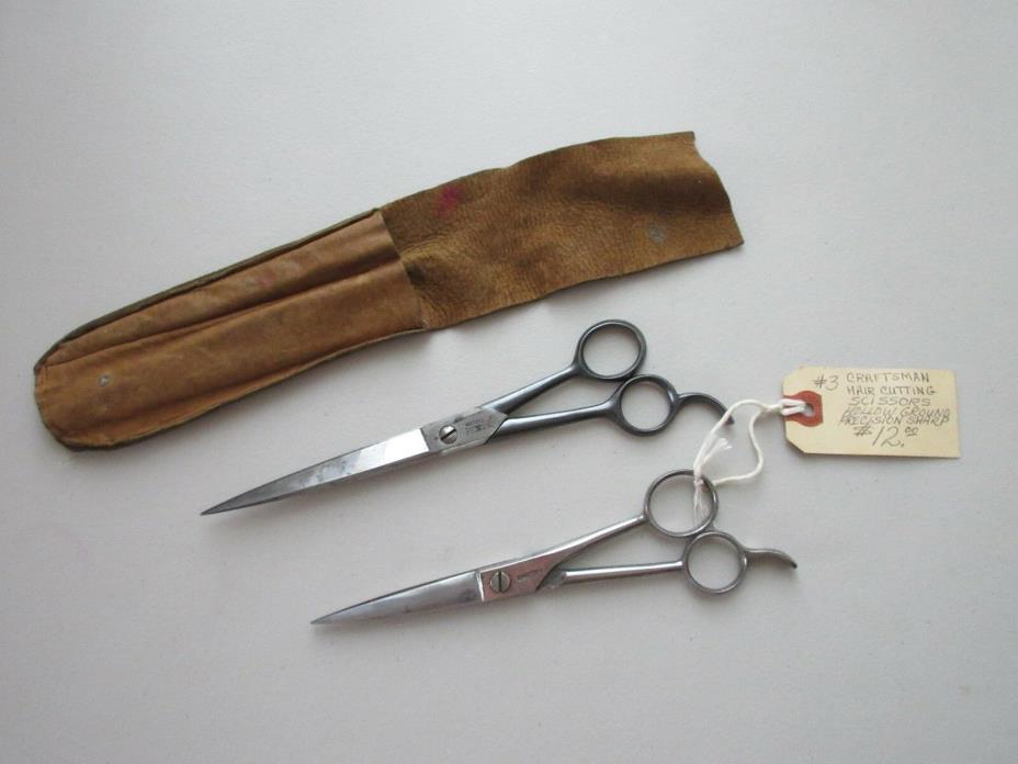 Vintage Craftsman Wester Bros Germany Hair Cutting Scissors w Leather Sheath Lot