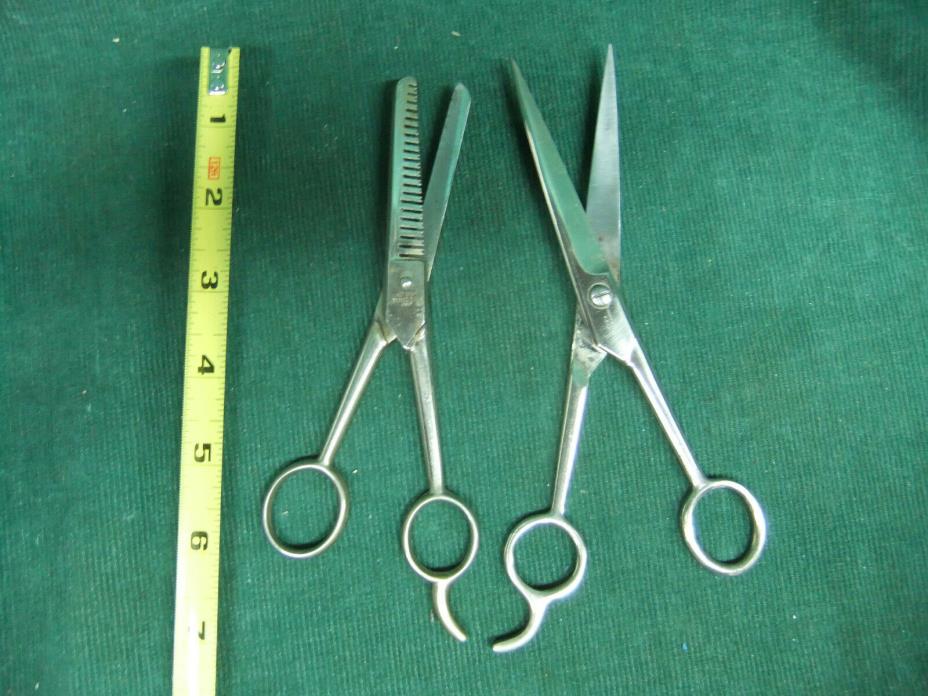 Vintage Barber Hair Scissors - one Thinning & One Regular- Italy & USA