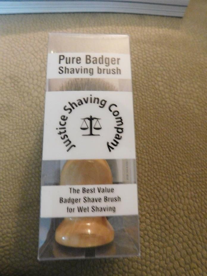 Justice Shaving Brush 100% pure Badger Bristles w/Wooden Handle~NEW