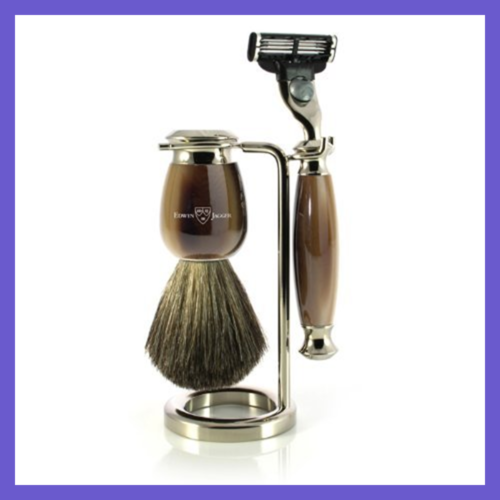 Edwin Jagger Simulated Horn & Nickel Shaving Set BROWN/Cream LIGHT HORN Beauty