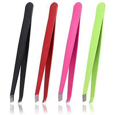 Upins 4 Pack Stainless Steel Slant Tip Tweezers For Eyebrow, Facial Hair Removal