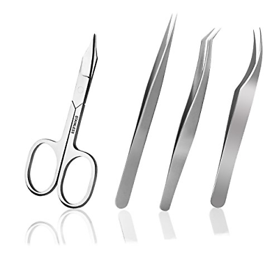 Doubtless Bay Tweezers Set of 4, Anti-Static Stainless Steel Eyebrow Scissors