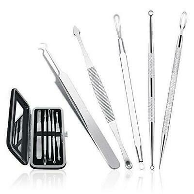 Blackhead Remover Acne Removal Tool 5 PCS with Cotton Swabs & Mirror Case, Cur..