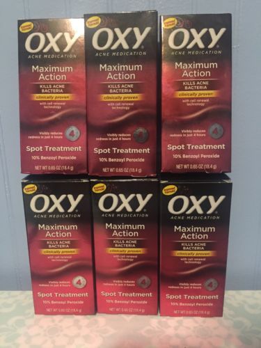 6 OXY ACNE MEDICATION MAXIMUM ACTION SPOT TREATMENT 10% BENZOYL PEROXIDE 08/19