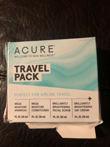 ACURE Travel Pack 1oz ea Shampoo,Conditioner,Facial Scrub&Brightening Day Cream!