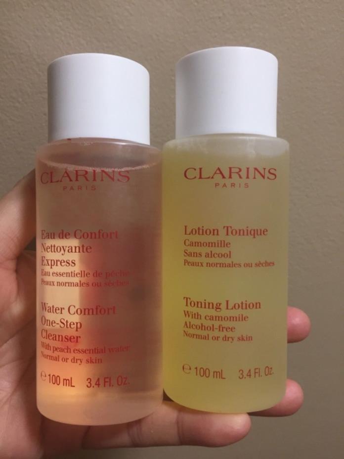 New 2Pc Clarins Water Comfort One Step Cleanser 3.4oz+Toning Lotion 3.4oz