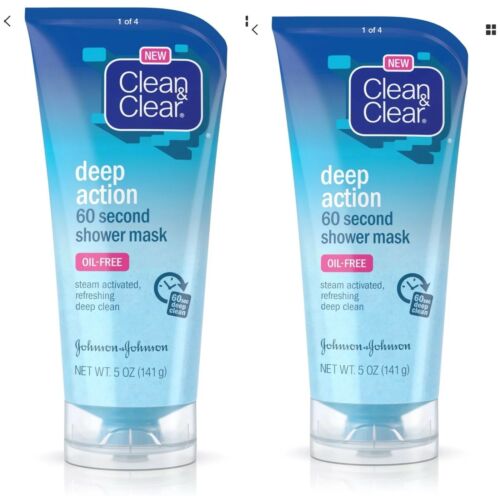 Lot Of 2 Clean & Clear deep action shower face mask exfoliating Oil Free 5 Oz