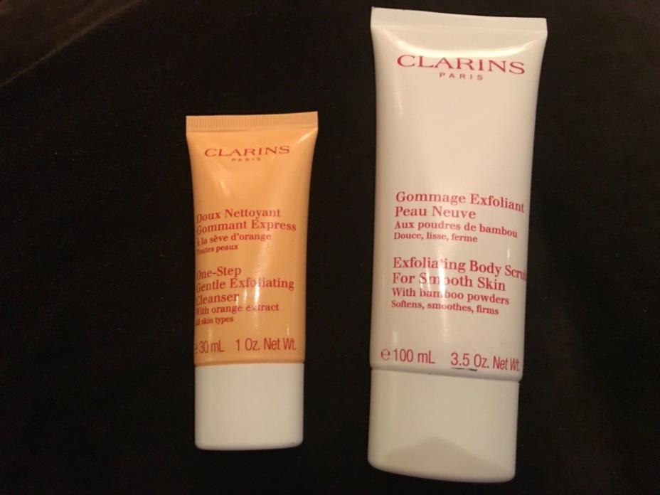 Set lot 2 clarins Exfoliating Body Scrub TRAVEL 3.5 oz/100 gentle cleanser 1 oz